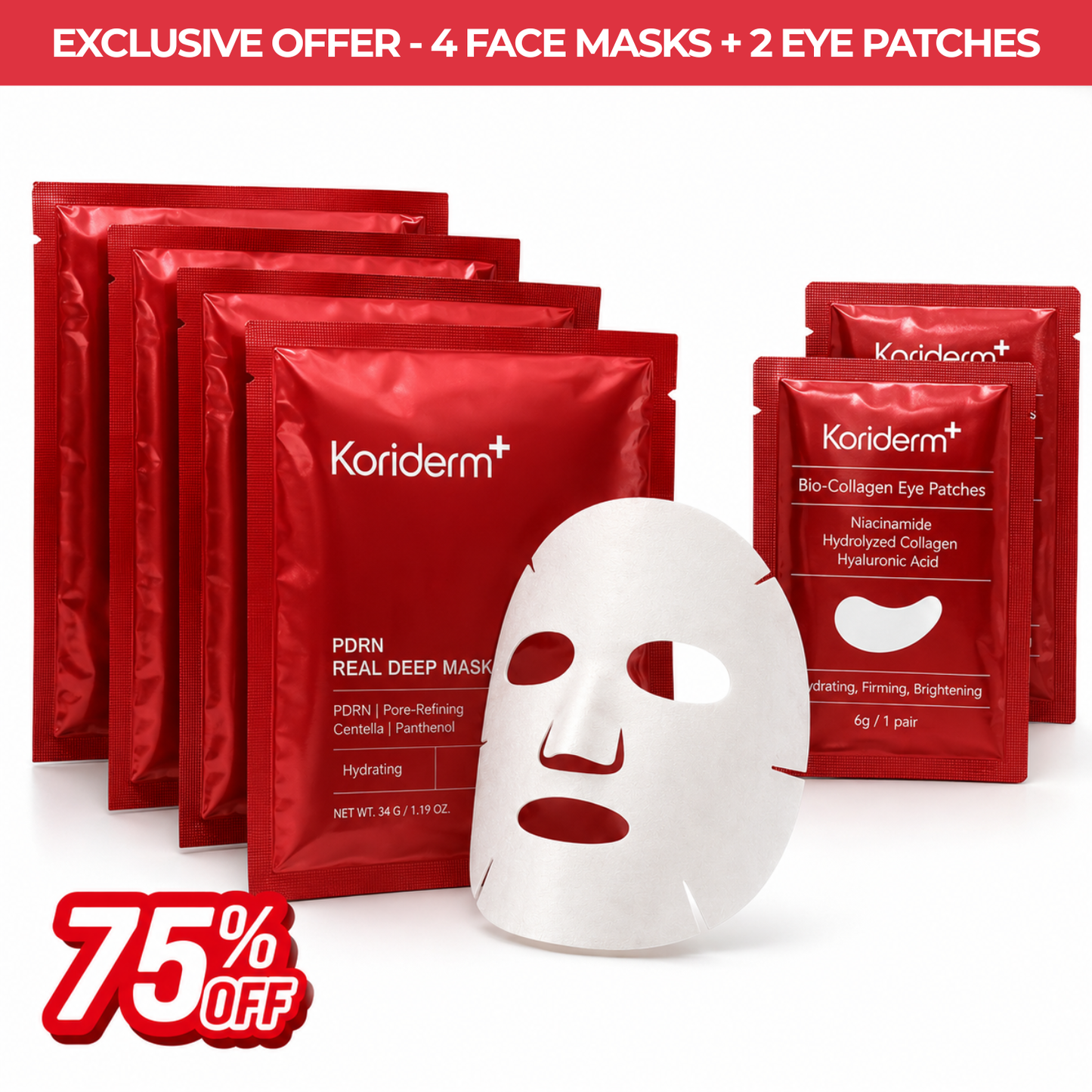 PDRN - 4 Deep Masks + 2 Eye Patches